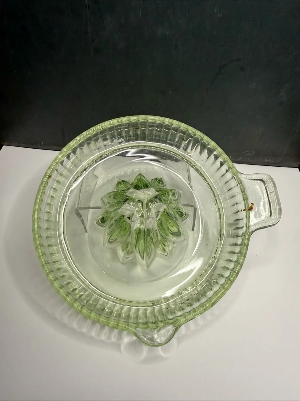 Antique Uranium Green Glass Juicer